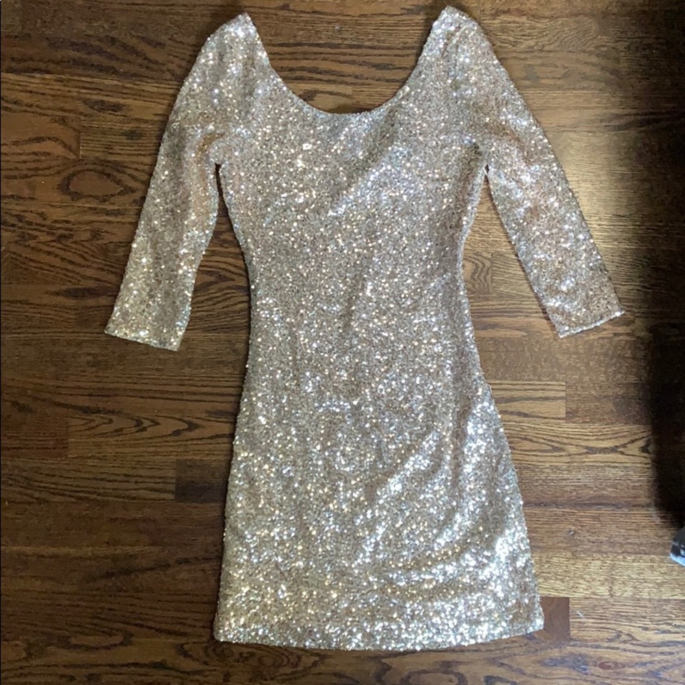NWT Gold Sequin 3/4 Sleeve Dress